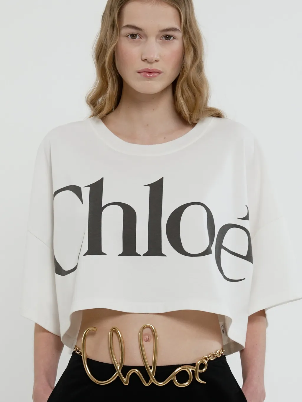 Logo Printed Crewneck Cropped T-Shirt