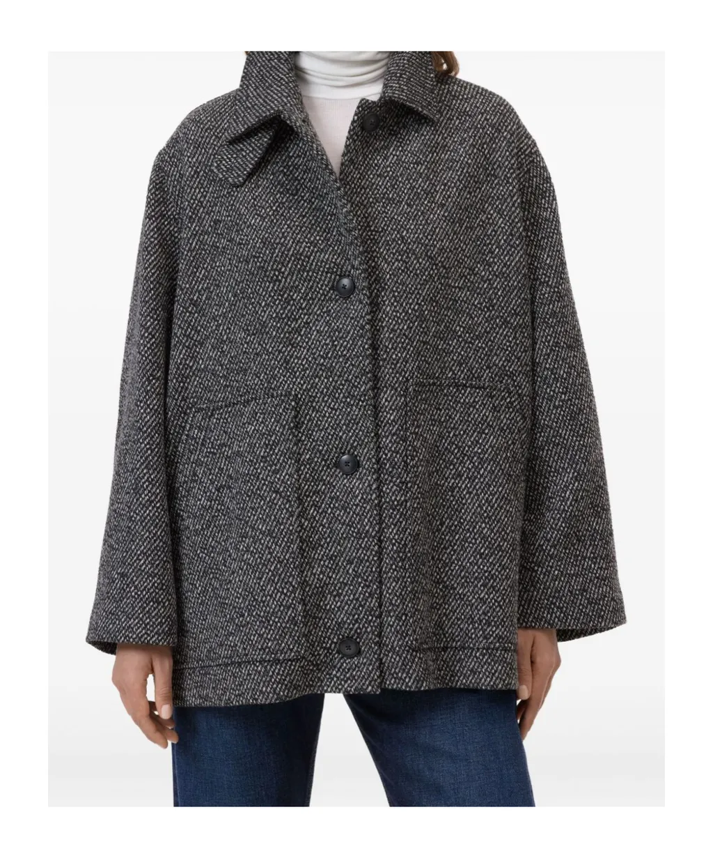 Herringbone-Pattern Button Coat