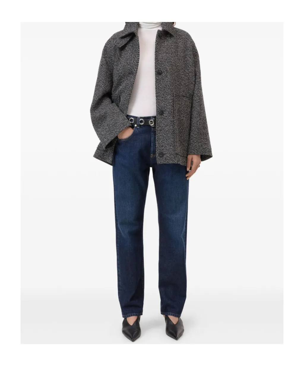 Herringbone-Pattern Button Coat