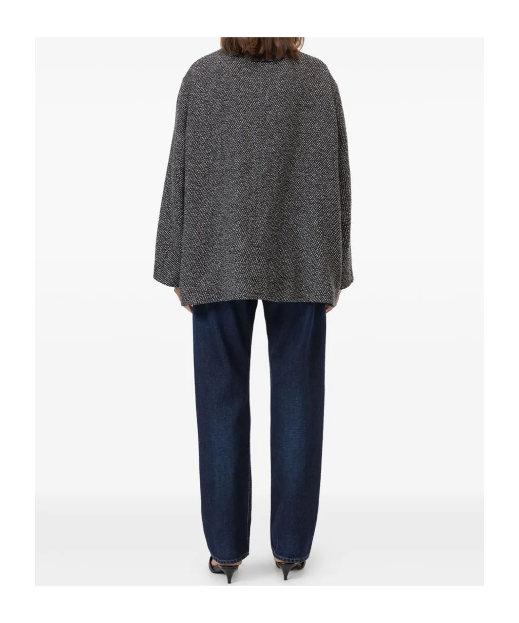 Herringbone-Pattern Button Coat