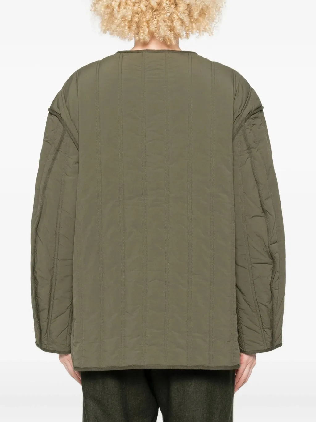 Quilted-Pattern Crew-Neck Jacket