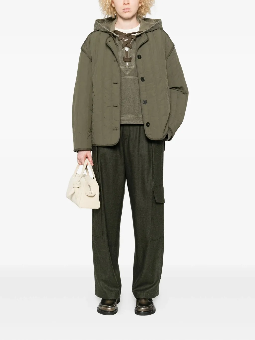 Quilted-Pattern Crew-Neck Jacket