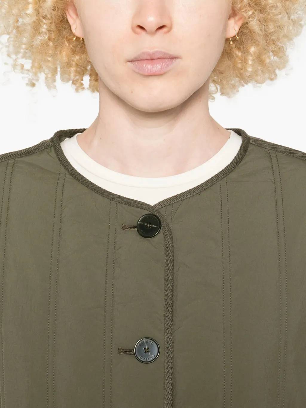 Quilted-Pattern Crew-Neck Jacket