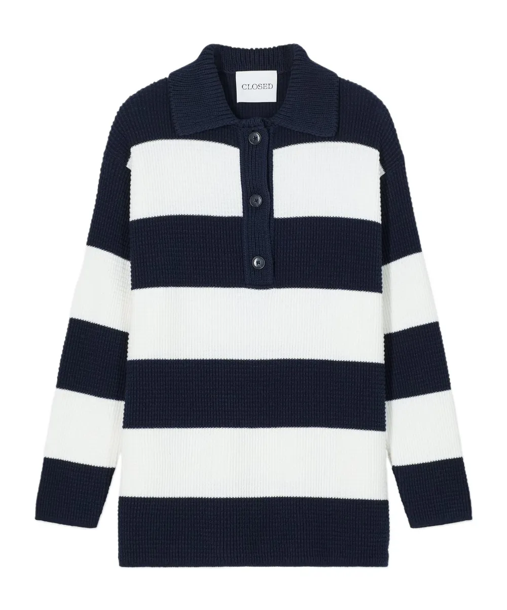 Striped Knitted Polo Top