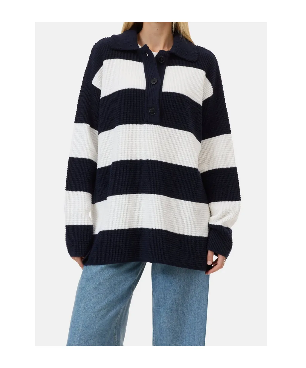 Striped Knitted Polo Top