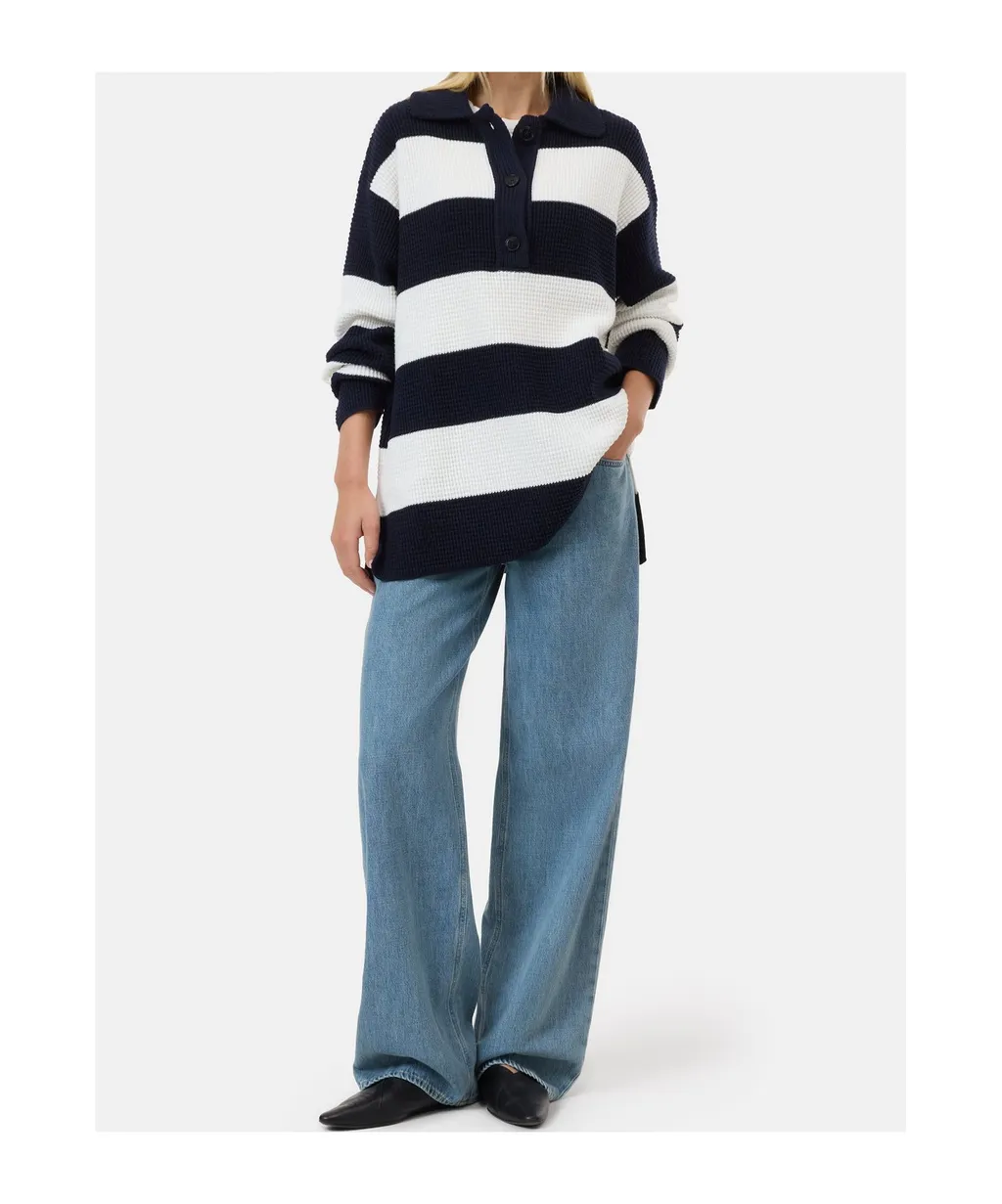 Striped Knitted Polo Top