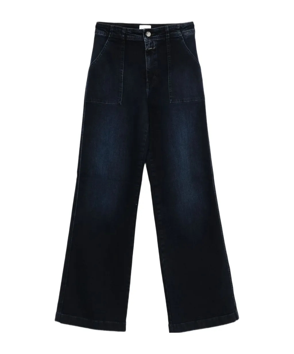 Patch-Pocket Wide-Leg Jeans