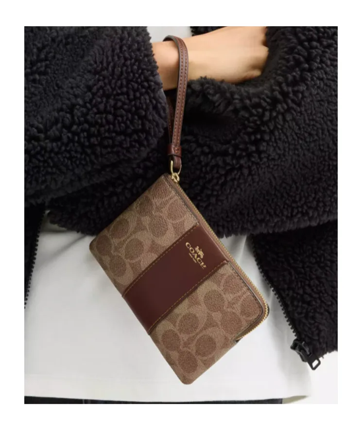 Corner Zip Wristlet In Signature Canvas With Stripe