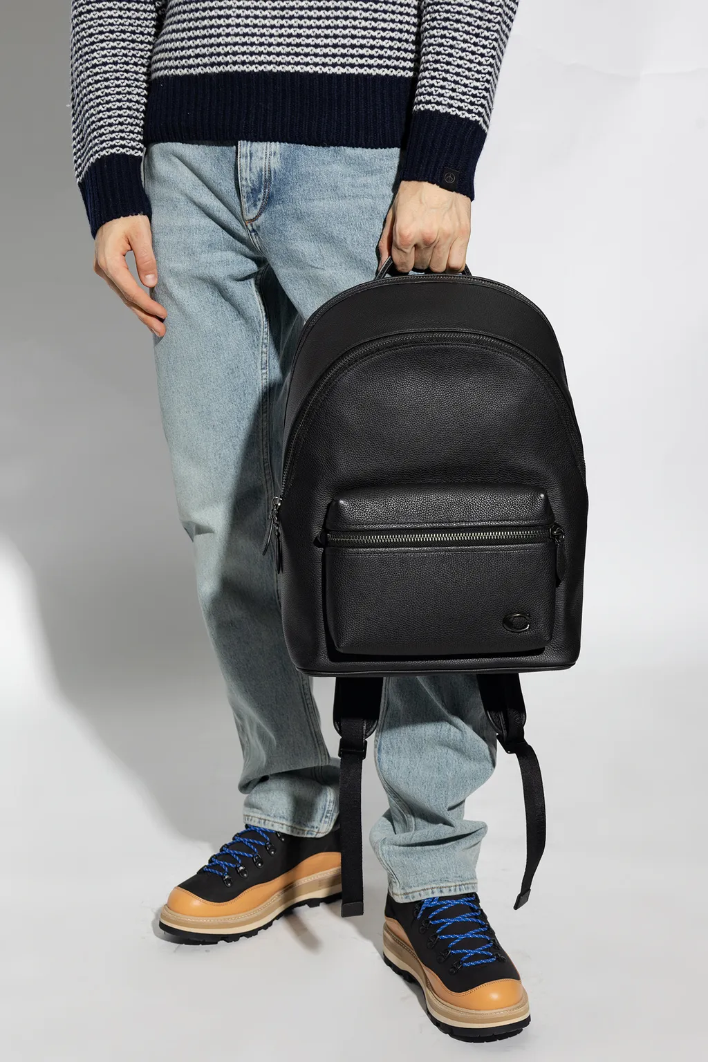 Logo-Plaque Leather Backpack