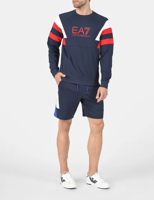 Navy Blue Logo Round-Necked Sweater