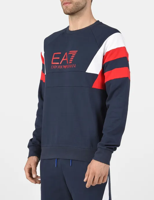 Navy Blue Logo Round-Necked Sweater