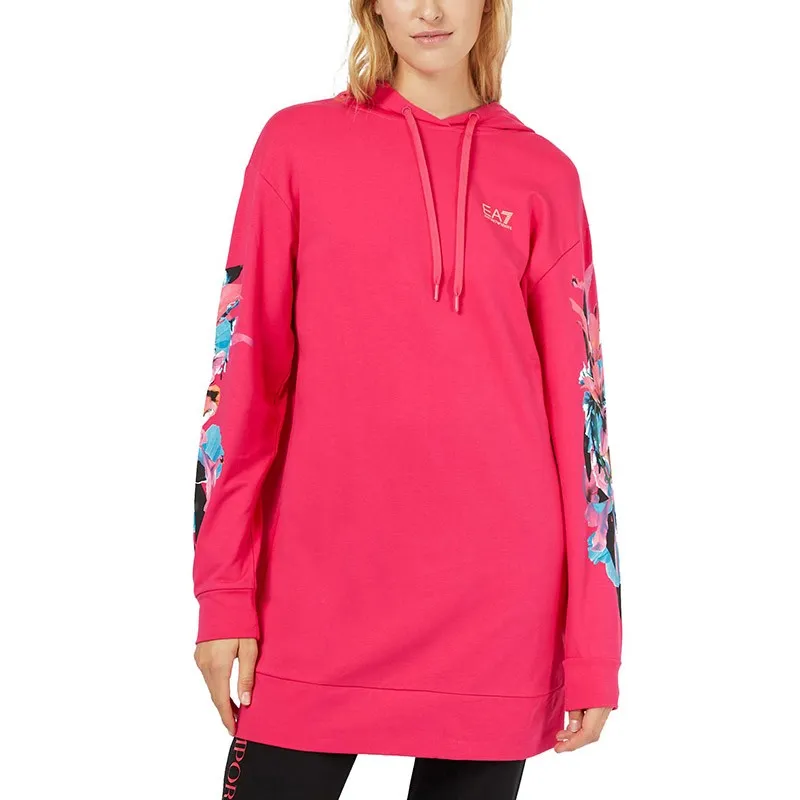 Floral Pattern Hooded Long Sweater