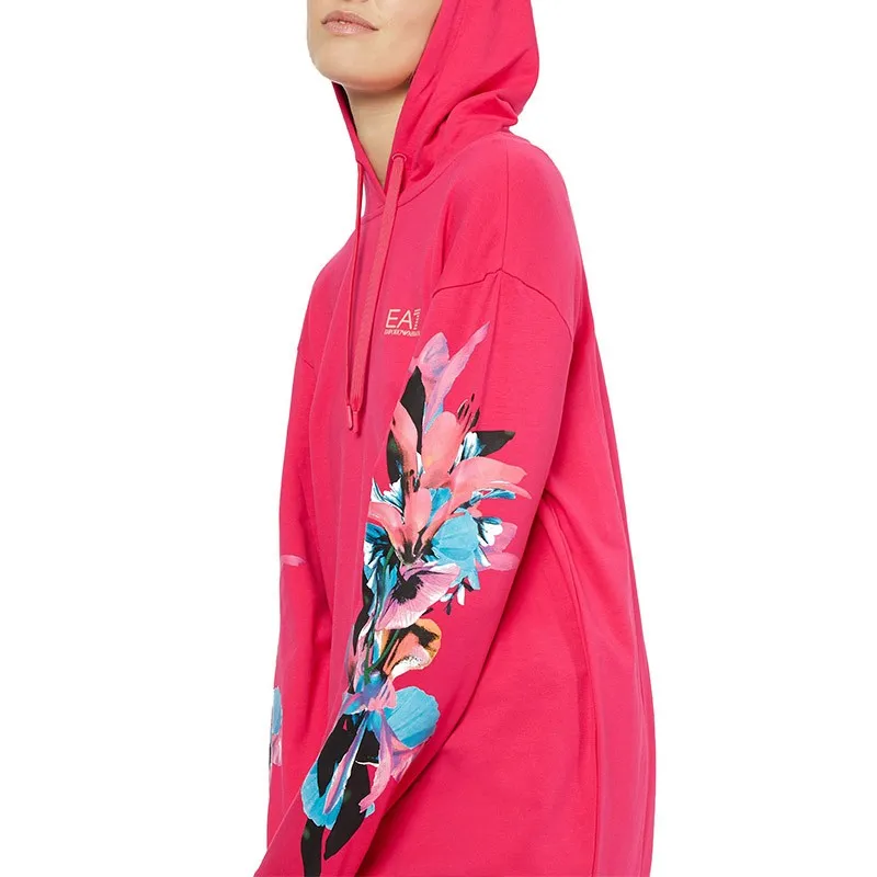Floral Pattern Hooded Long Sweater