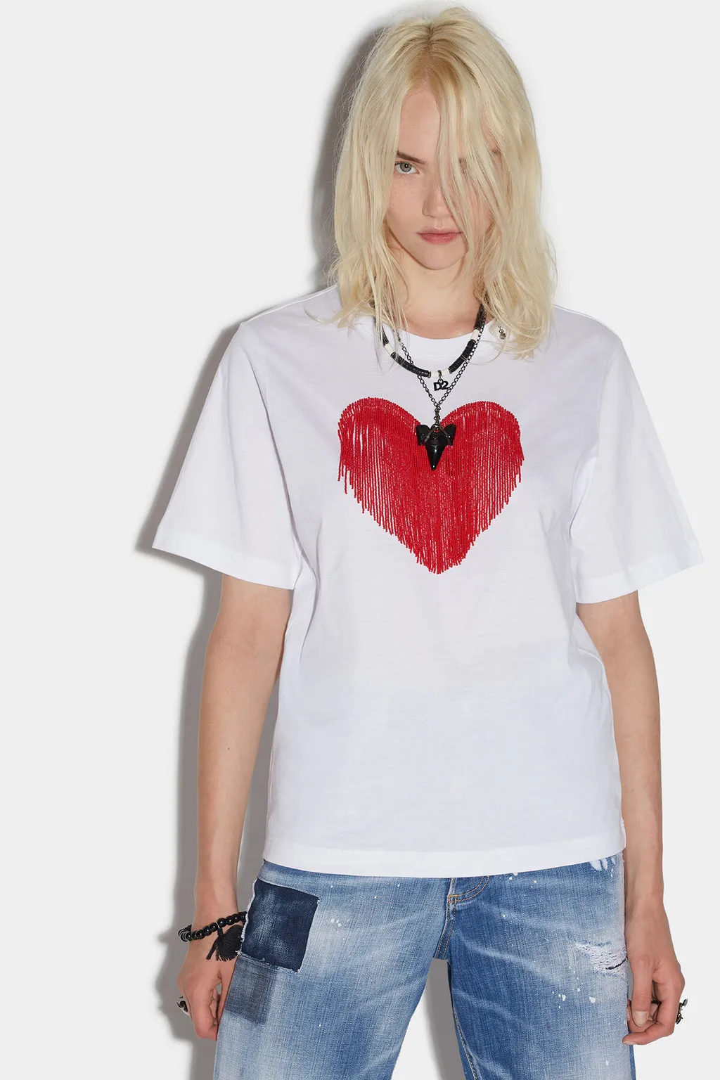 Heart Embellished Crewneck T-Shirt