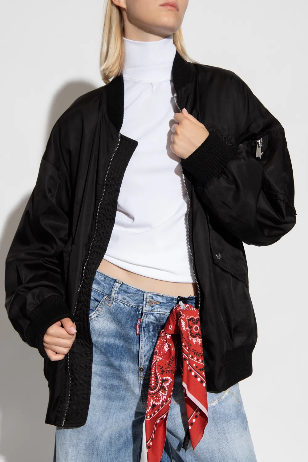 Logo Embroidered Zipped Bomber Jacket