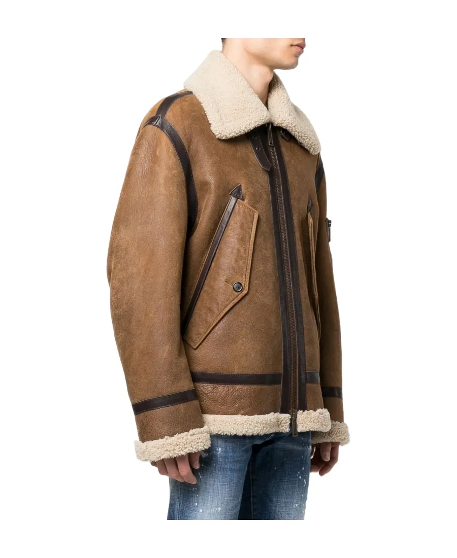 Shearling-Trimmed Biker Jacket