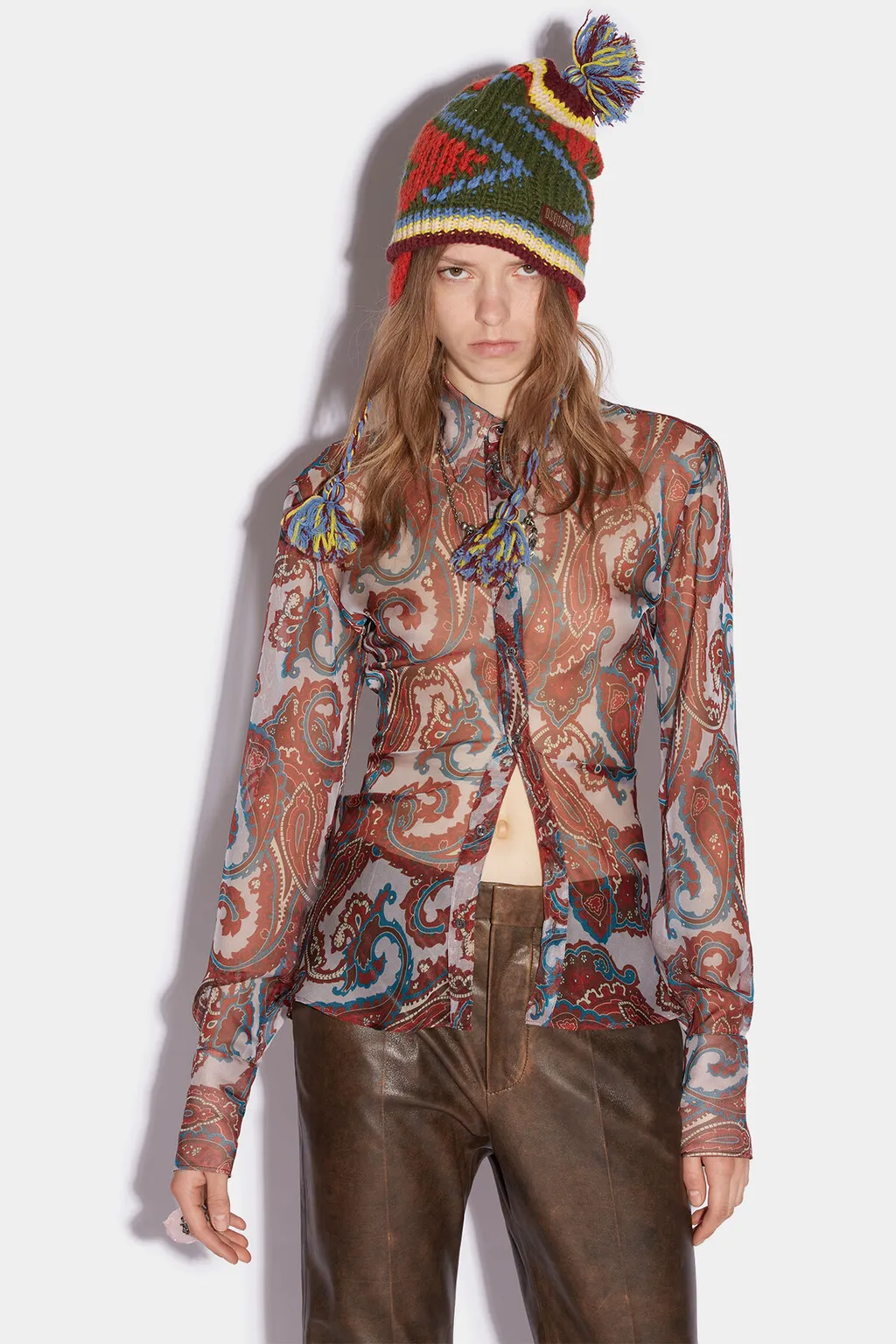 Sheer Paisley-Printed Long-Sleeved Shirt