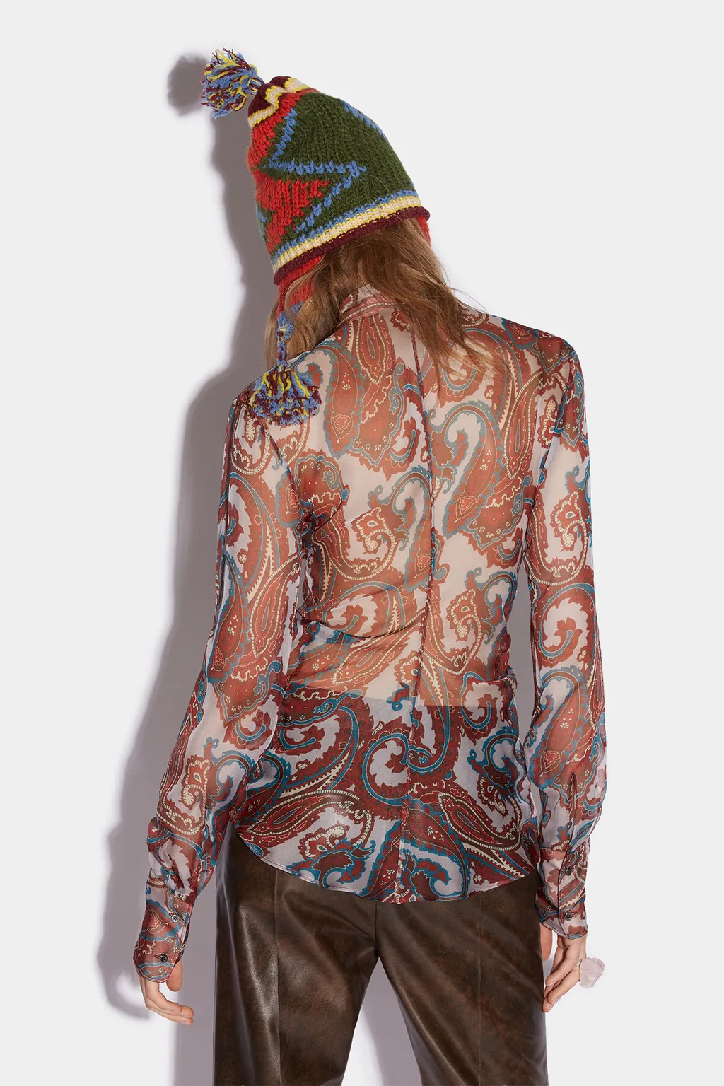 Sheer Paisley-Printed Long-Sleeved Shirt