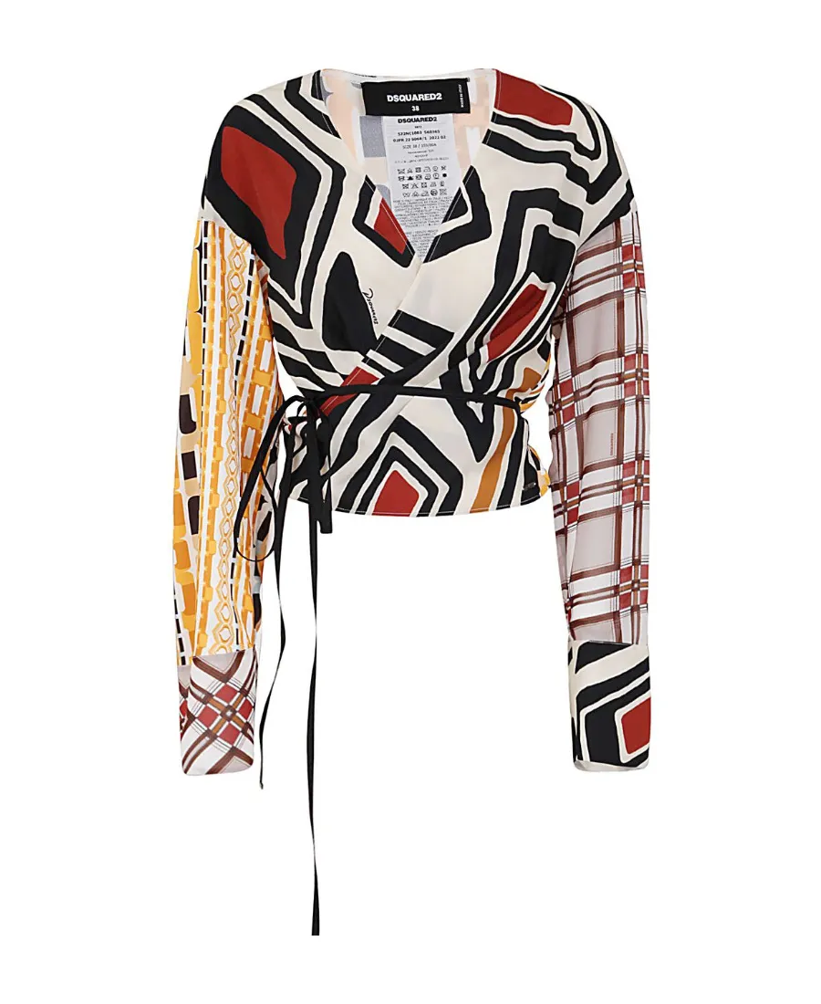 Geometric-Printed V-Neck Blouse