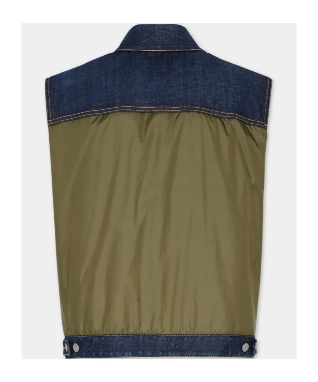 Dark Urban Wash Denim Puffer Vest