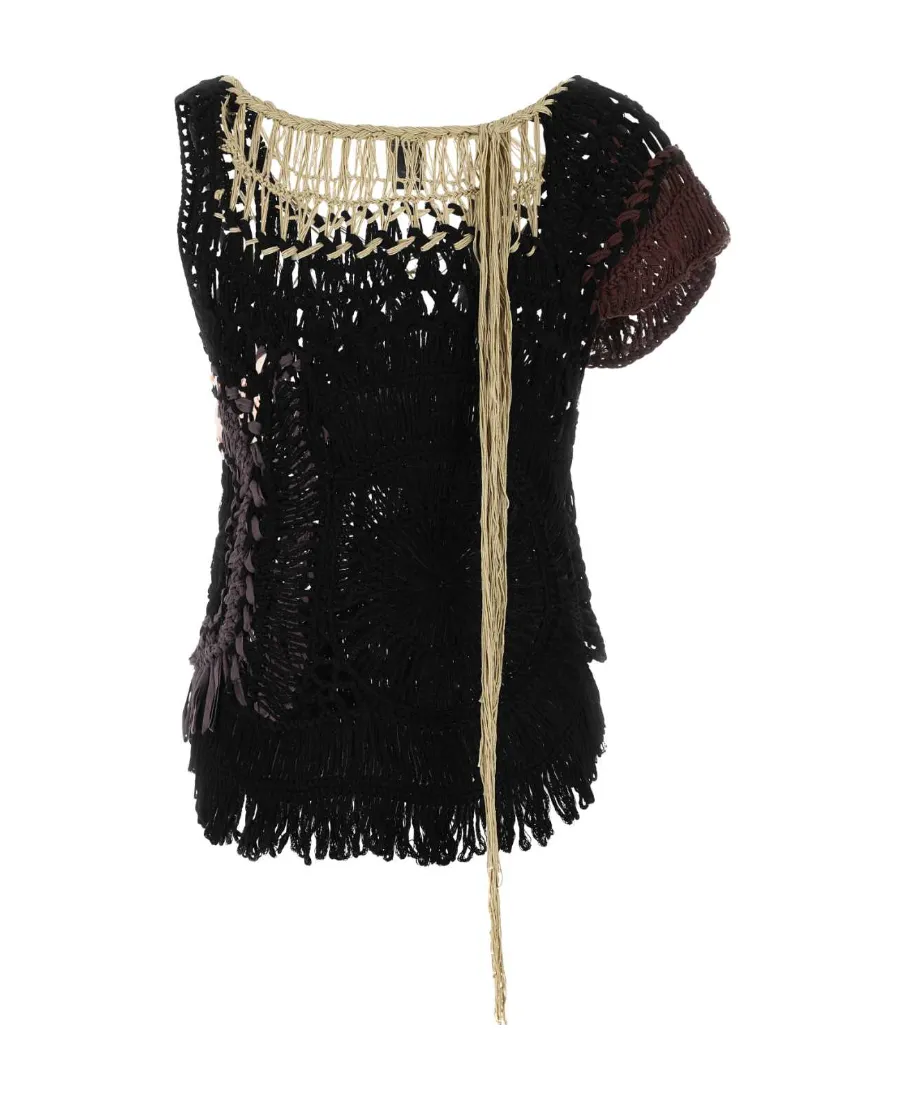 Draped Crochet Asymmetric Knit Top