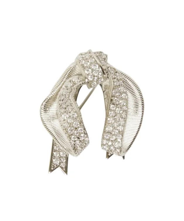 Bow Brooch With Rhinestones