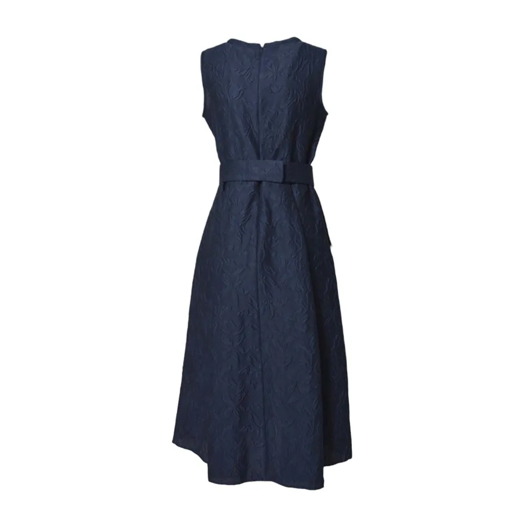 Floral-Embroidered Sleeveless Midi Dress