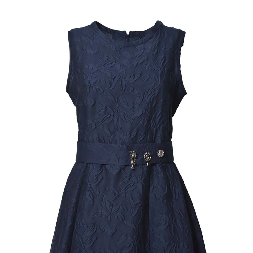 Floral-Embroidered Sleeveless Midi Dress