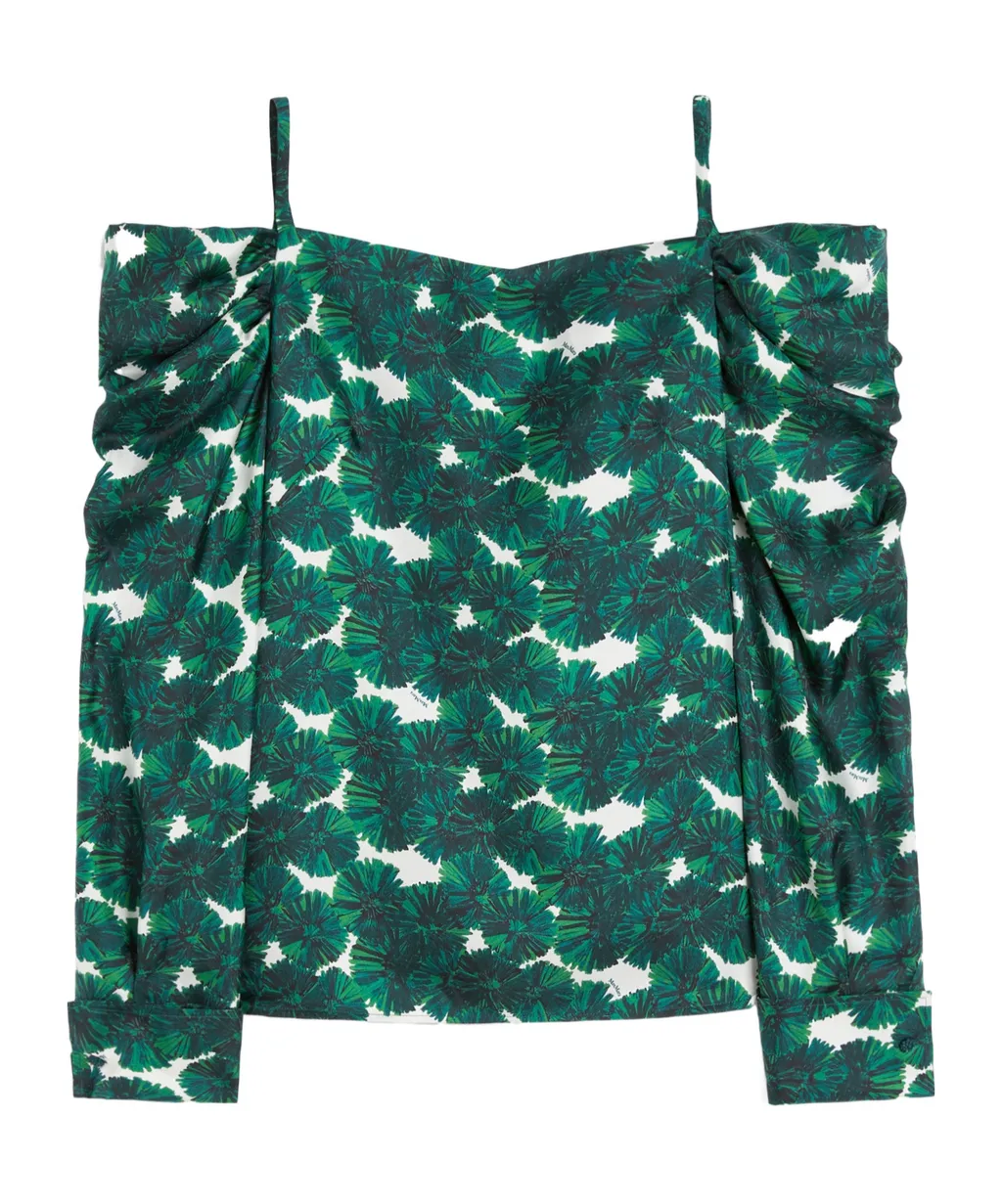 Printed Silk Off-The-Shoulder Blouse