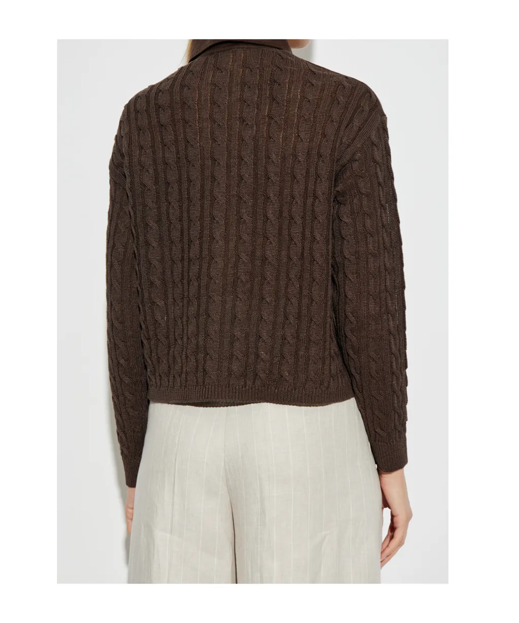 Linen Cardigan With Cable Knit And Ribs