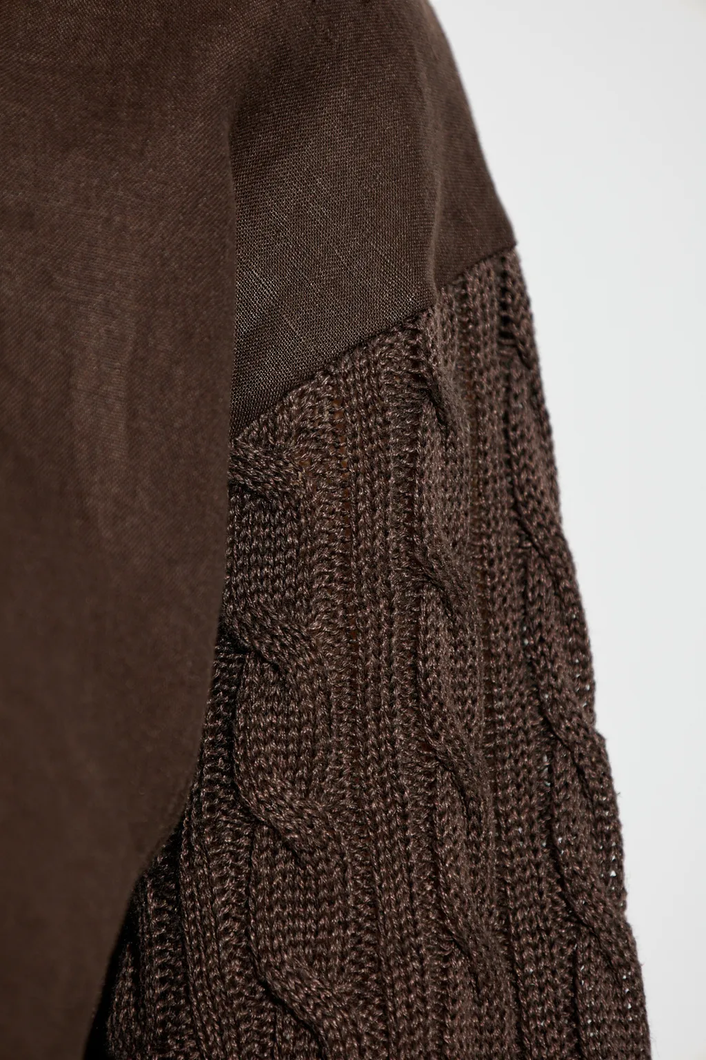 Linen Cardigan With Cable Knit And Ribs