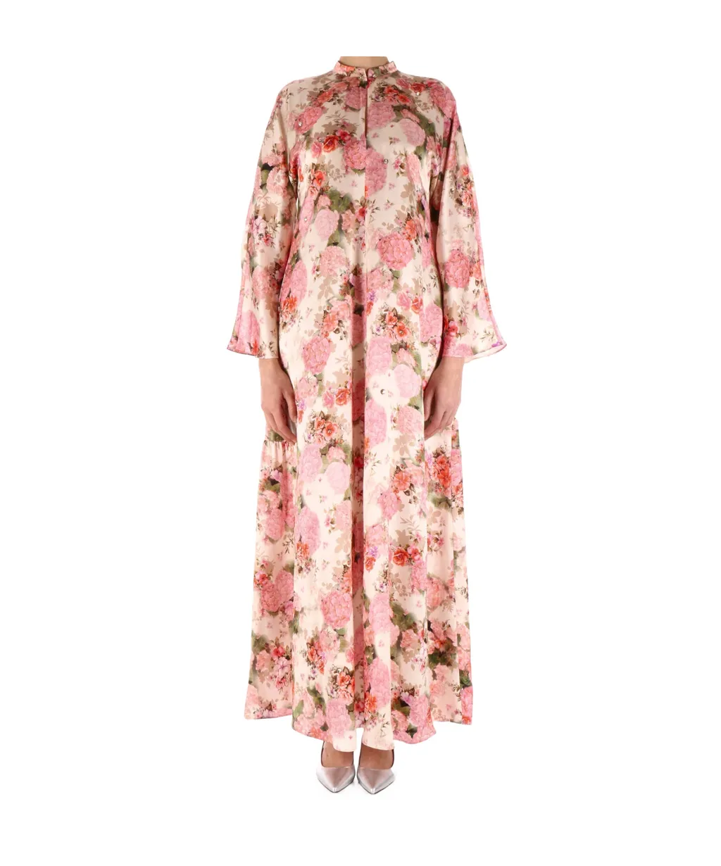 All-Over Floral Printed Long-Sleeved Dress
