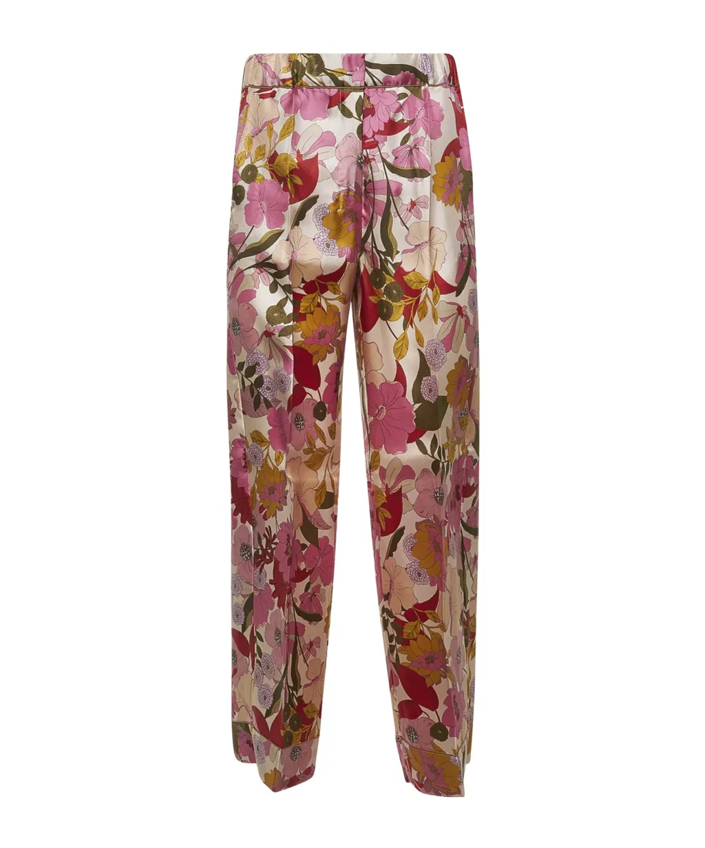 Floral Patterned Pleat Detailed Trousers