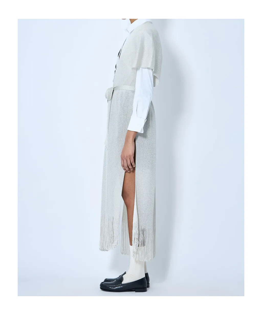 V-Neck Fringed Belted Cardigan