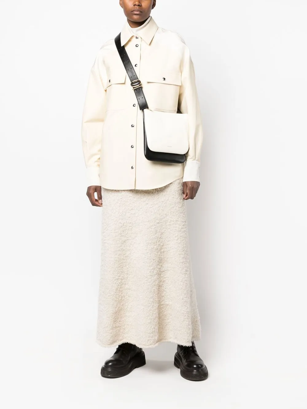 Foil-Print Two-Tone Shoulder Bag