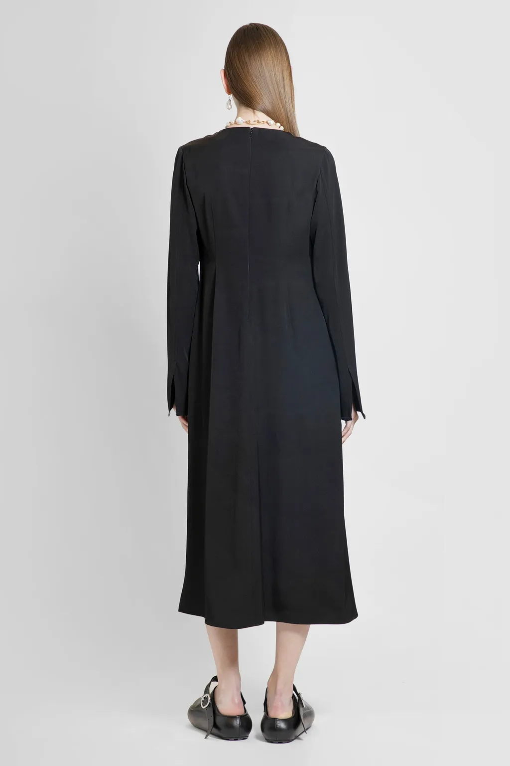 V-Neck Long-Sleeved Midi Dress