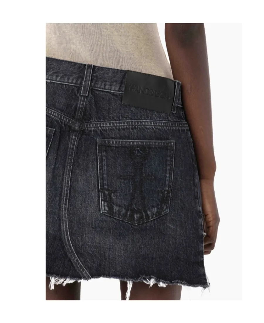 Distressed Denim-Trim Mini Dress