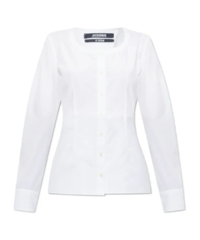 Button-Front Long-Sleeve Blouse
