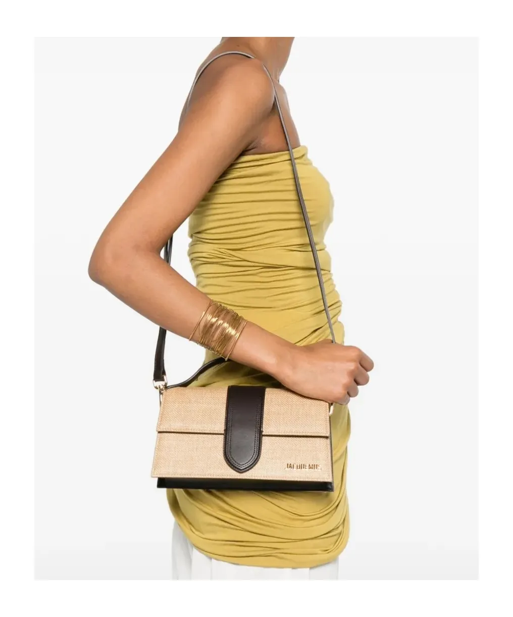 Logo Plaque Woven Top Handle Bag