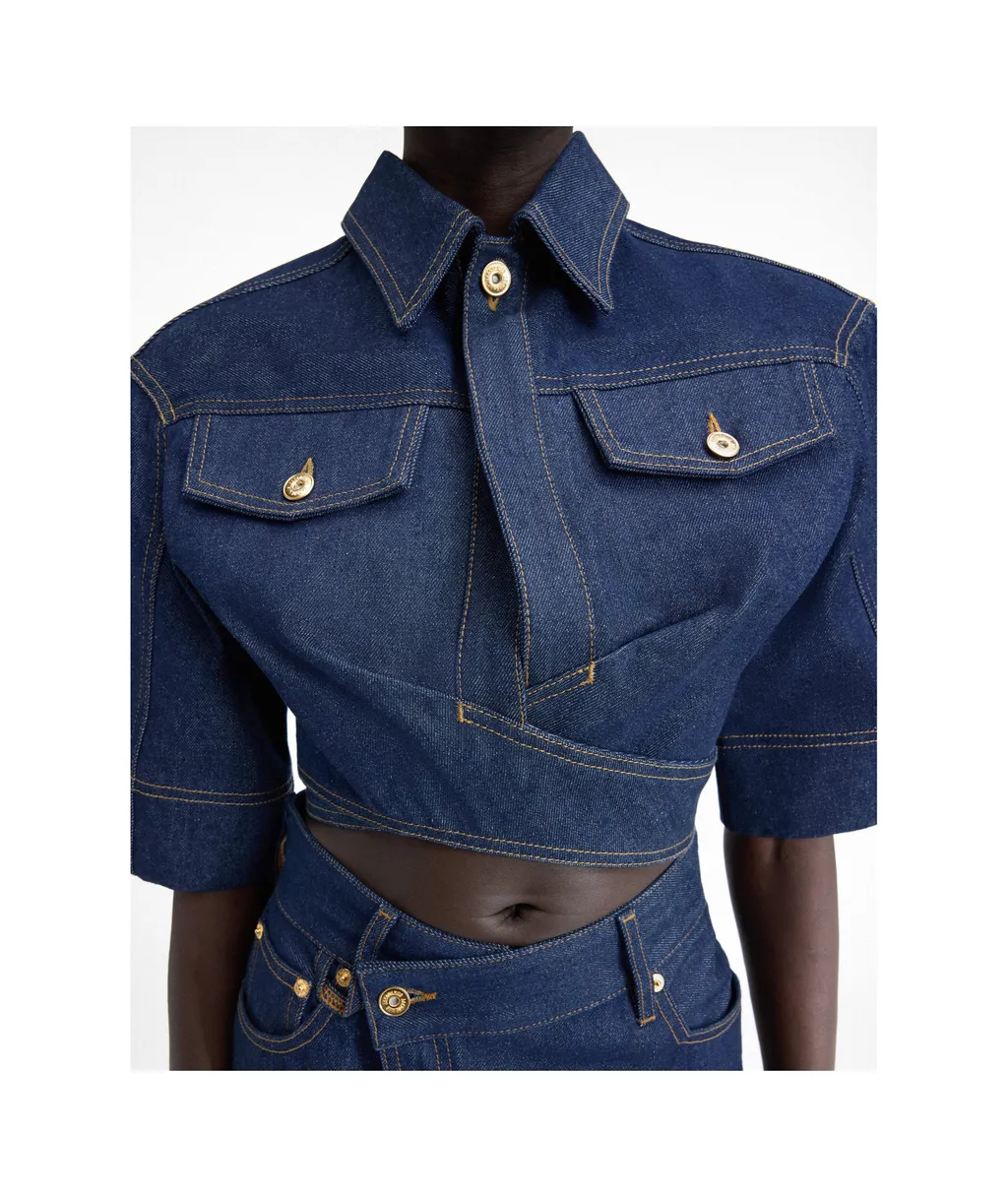 Tonal Stitched Denim Top