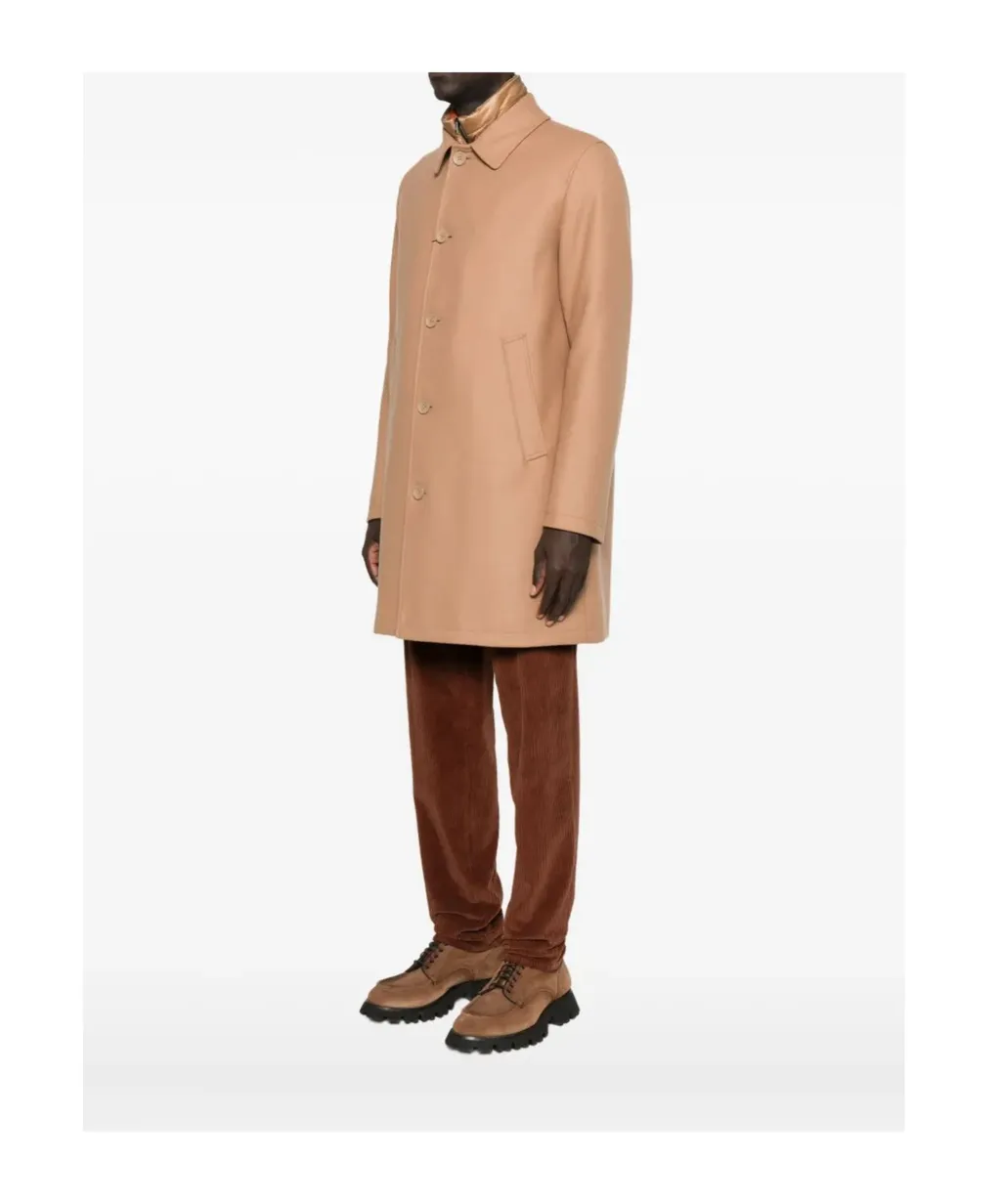 Button-Fastening Wool-Blend Coat