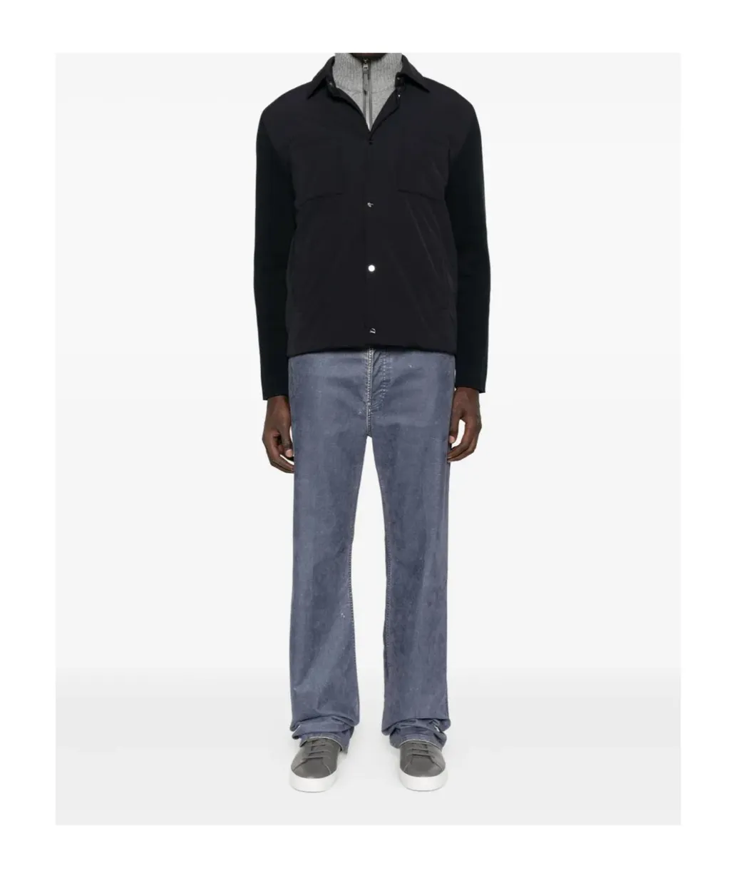 Knitted-Sleeve Buttoned Jacket