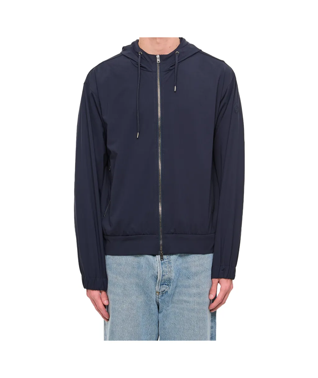 Logo Patch Zip-Up Drawstring Hoodie