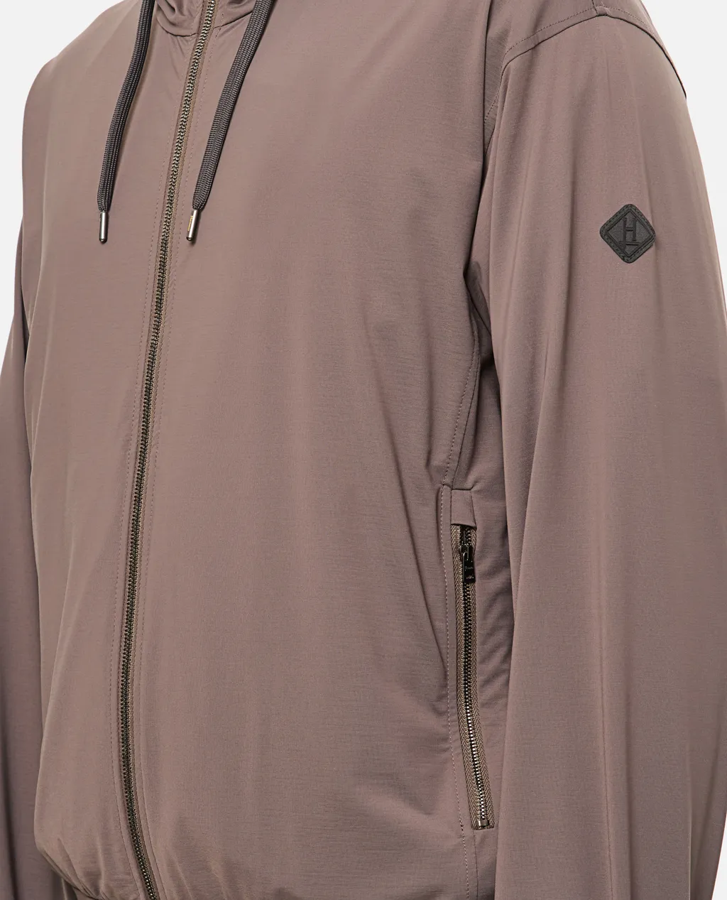 Logo Patch Zip-Up Drawstring Hoodie