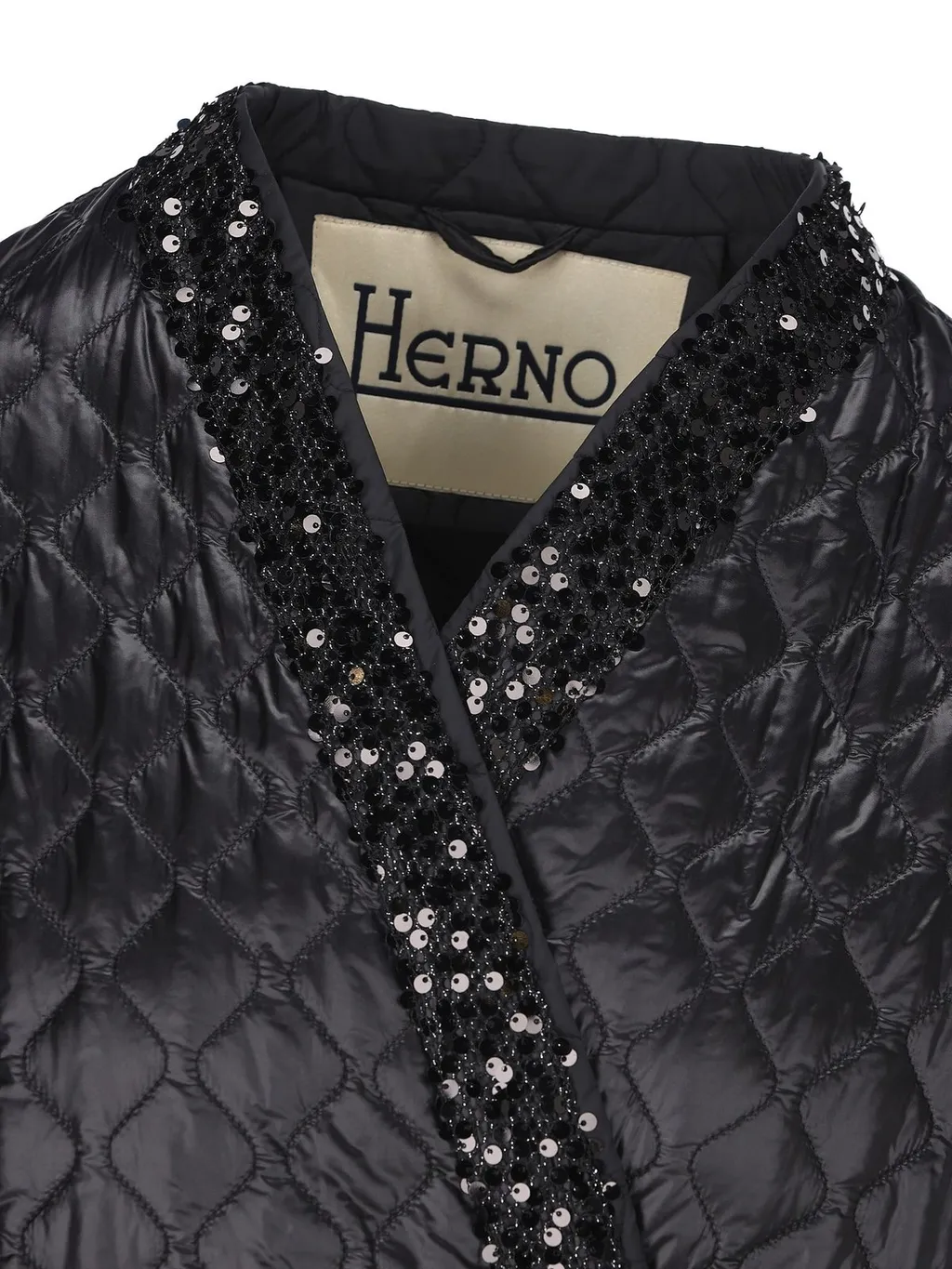 Quilted Sequin Embellished Tied-Waist Jacket