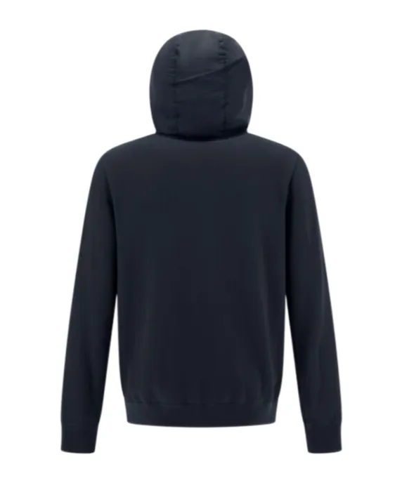 Knitted-Panelled Zipped Hooded Drawstring Jacket
