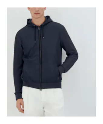 Knitted-Panelled Zipped Hooded Drawstring Jacket