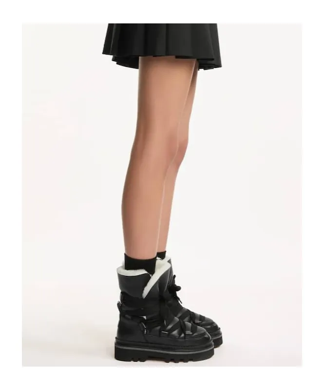 Faux-Fur Lace-Up Ankle Boots