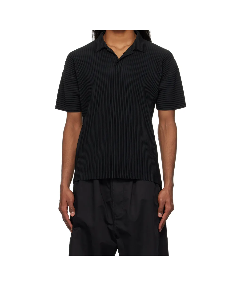 Short-Sleeved Pleated Polo Shirt