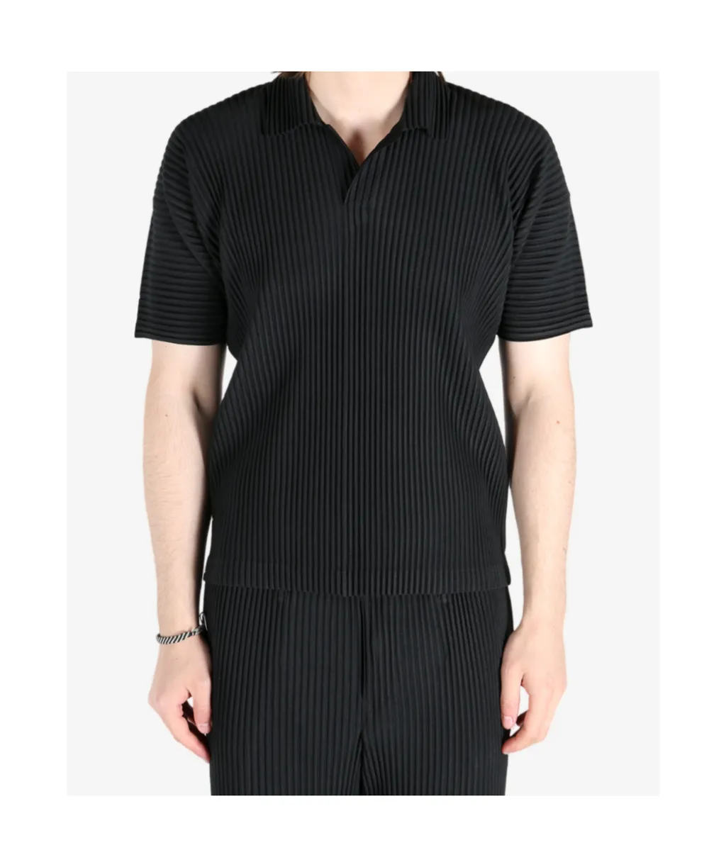 Short-Sleeved Pleated Polo Shirt